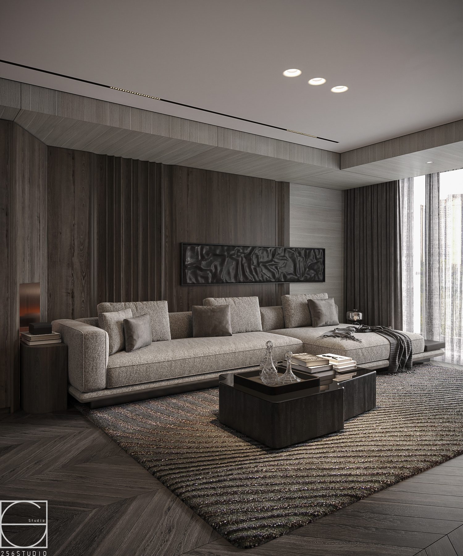 13765. 3ds Max Living Room - Kitchen Interior Model Download By 256 Studio (2)