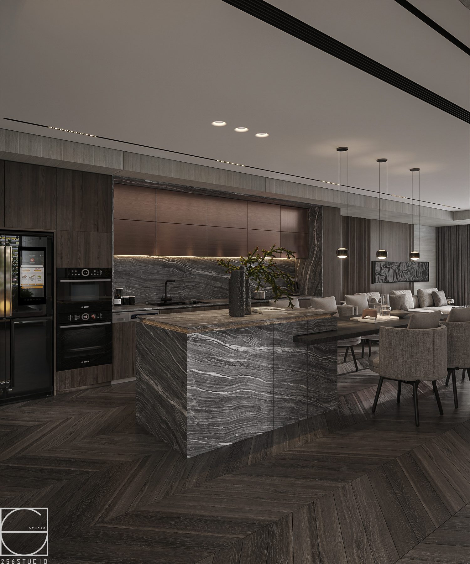 13765. 3ds Max Living Room - Kitchen Interior Model Download By 256 Studio (6)