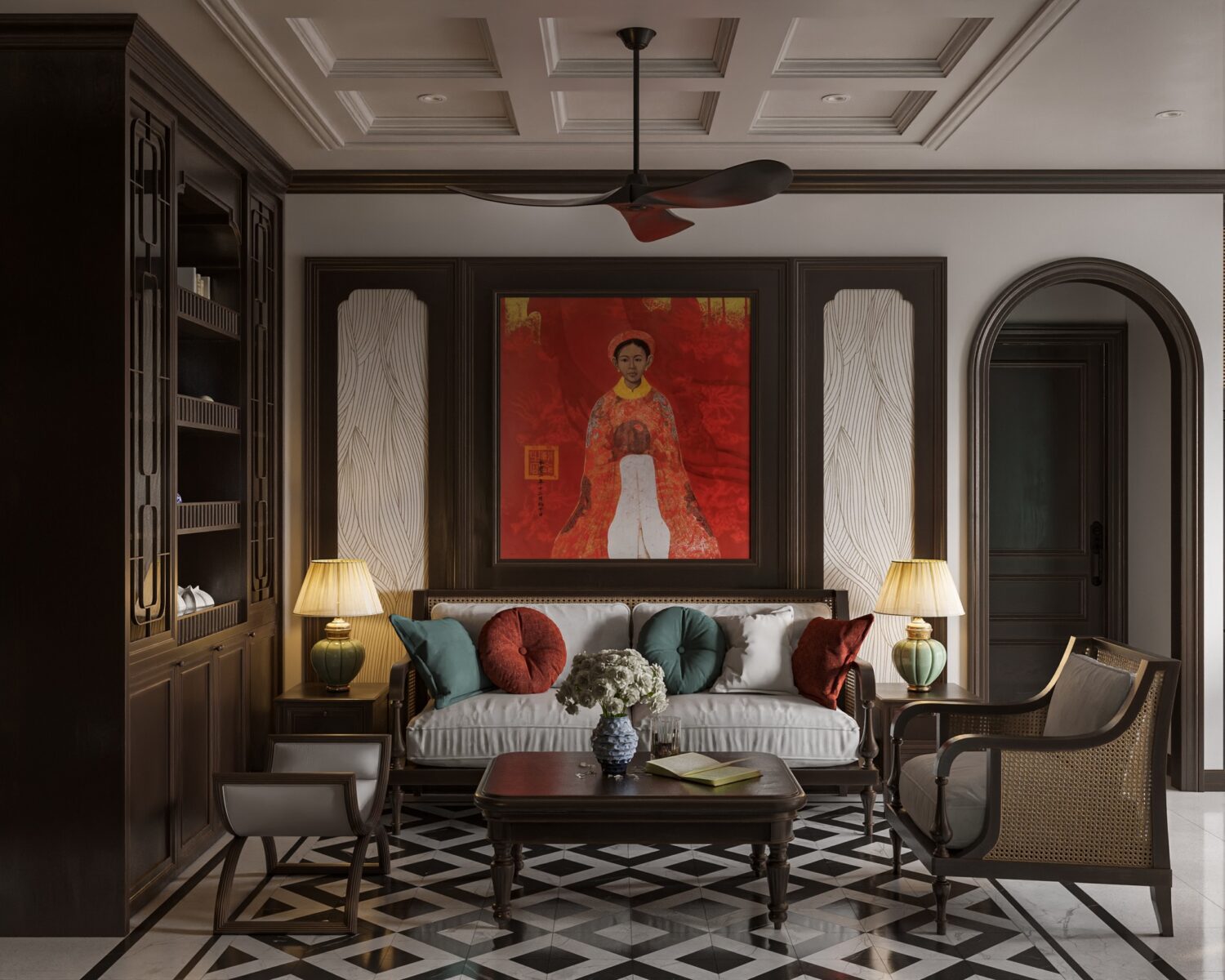 12948. 3D Indochine Living Room - Kitchen Interior Model Download