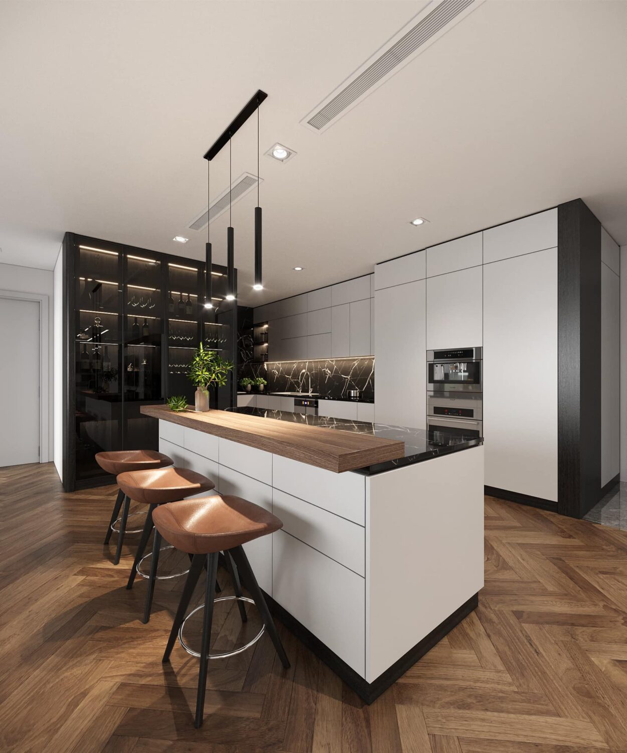 12634. Free 3D Living Room- Kitchen Interior Model Download
