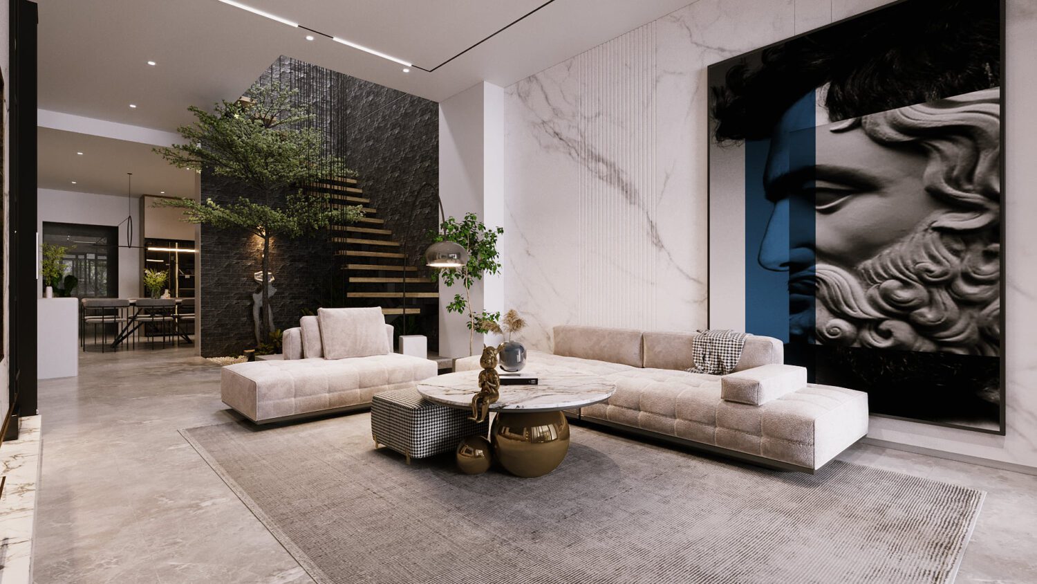 9877. Free 3D Living Room - Kitchen Interior Model Download by Nguyen ...