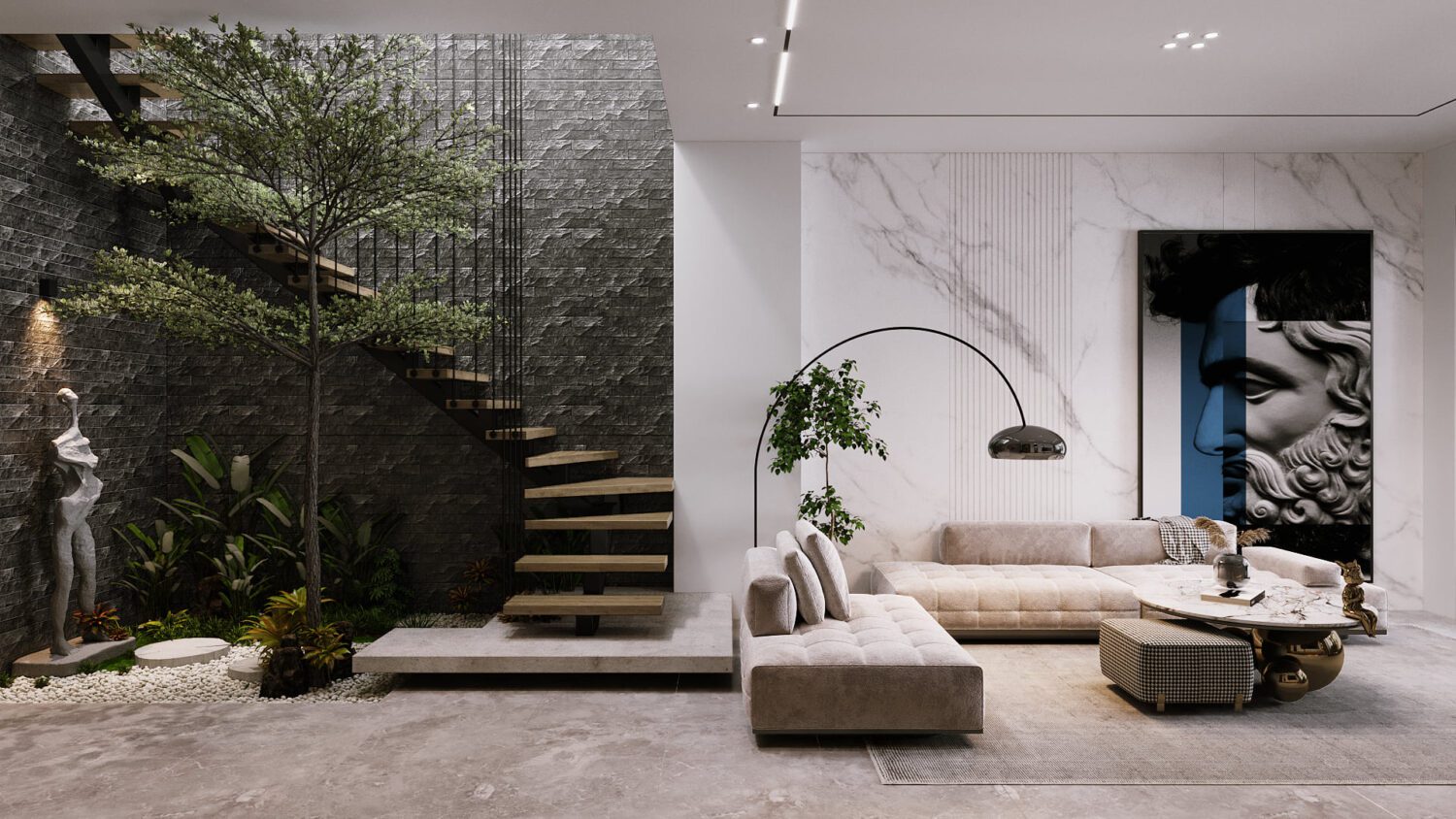 9877. Free 3D Living Room - Kitchen Interior Model Download by Nguyen ...